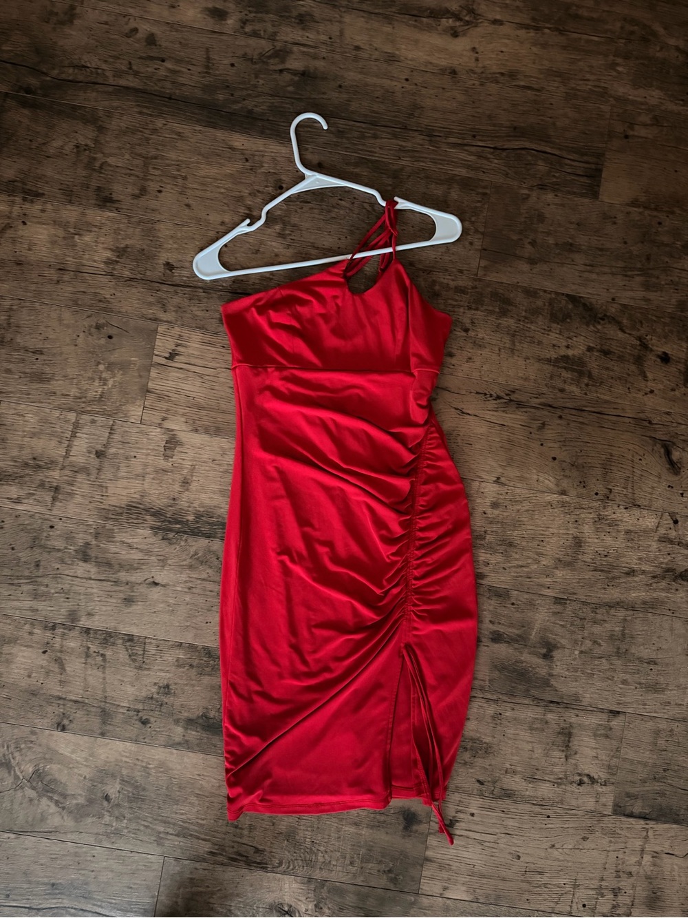 City Studios Red Satin Ruched Halter Midi Dress Size 11 Juniors (Women 6/8)